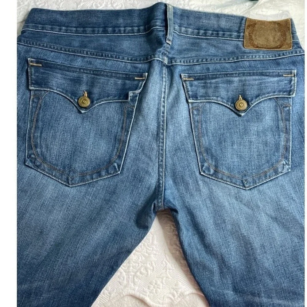 True Religion Mens Medium Wash Straight Leg Flap Pocket Jeans Made USA Size 40